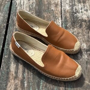Soludos Platform Smoking Slipper Espadrilles Tan Leather Size 6.5